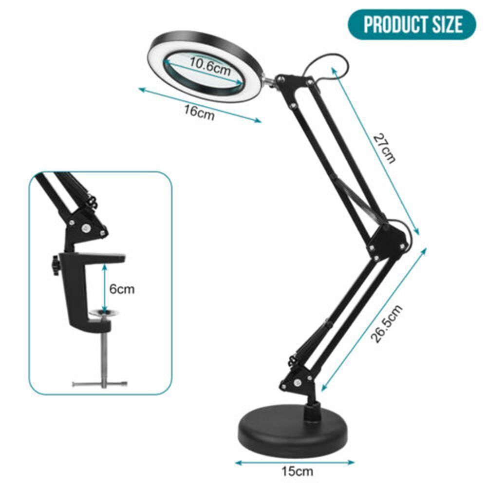 Hot LED Lamp with Base& Clamp Black 10X Desk Light Magnifying Glass Magnifier