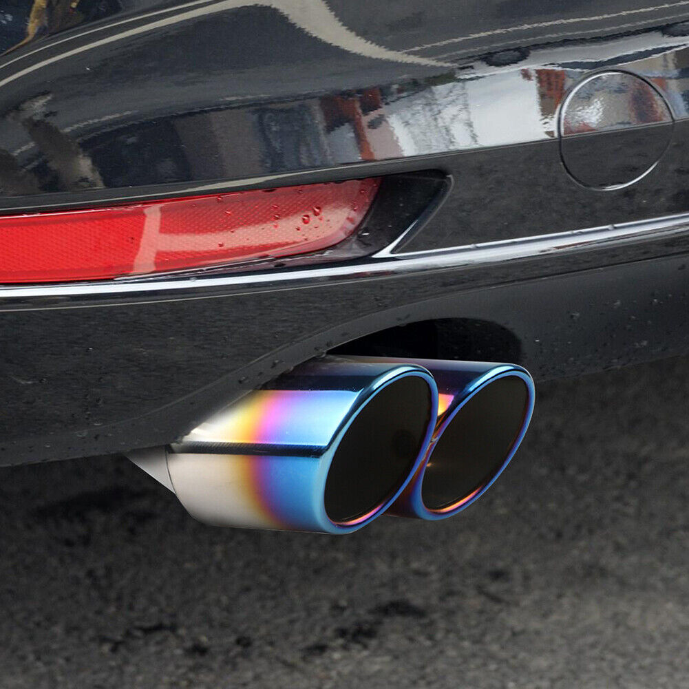 Dual Outlet Burnt Blue Stainless Steel Car Exhaust Tip Rolled Edge Muffler