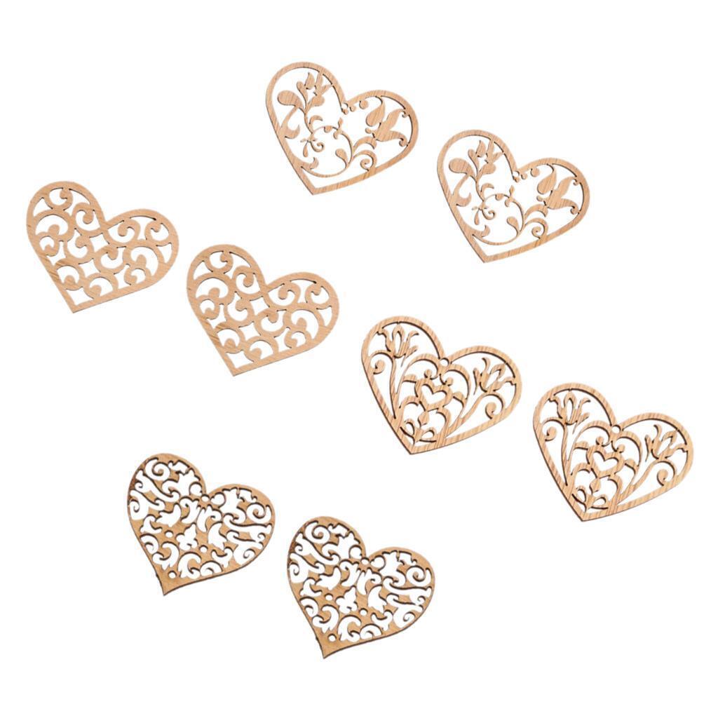 8 Pieces Unfinished Wood Hollow Heart Shape Wooden Plaque Embellishments