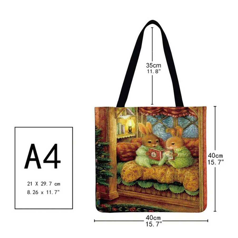 Rabbit Reading book Printed Shoulder Shopping Bag Casual Large Tote Handbag
