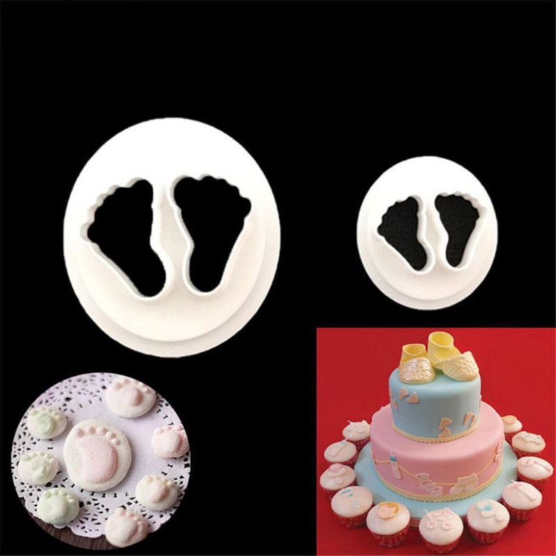 2Pcs Baby Feet Mould Fondant Cutter Cake Mold Sugar Craft Bakeware Decor Tool
