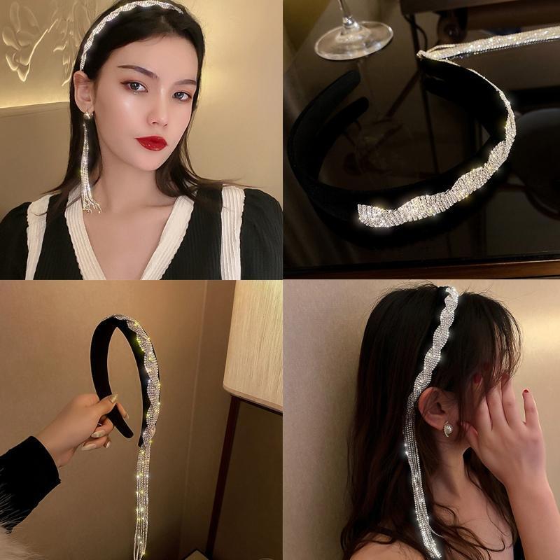 Simple Headband HairClip Rhinestone Tassel Hair Hoop Hairbands for Women