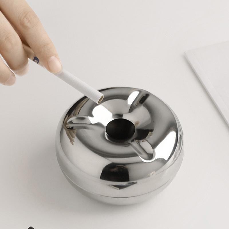 Windproof Ashtray with Lid Stainless Steel Donut-Style for Car Desktop Office