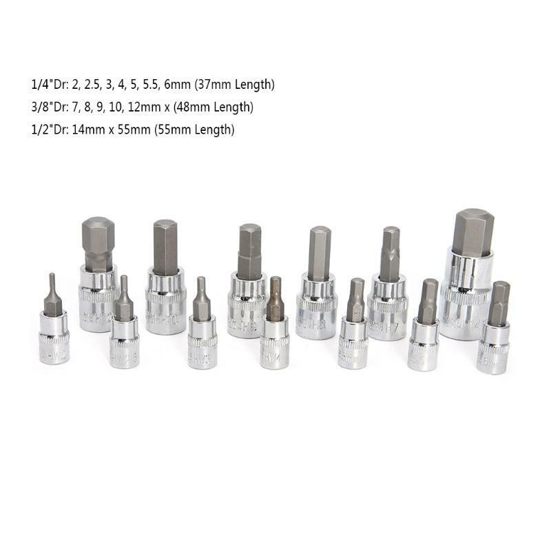 13Pcs/set Metric Allen Hex Ratchet Wrench 1/4" 3/8" 1/2" Drive Socket Tools