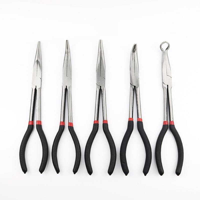 5 Pcs/Set 11" Extra Long Reach Nose Pliers Straight 90° 45° 20° Pliers Hand Tool