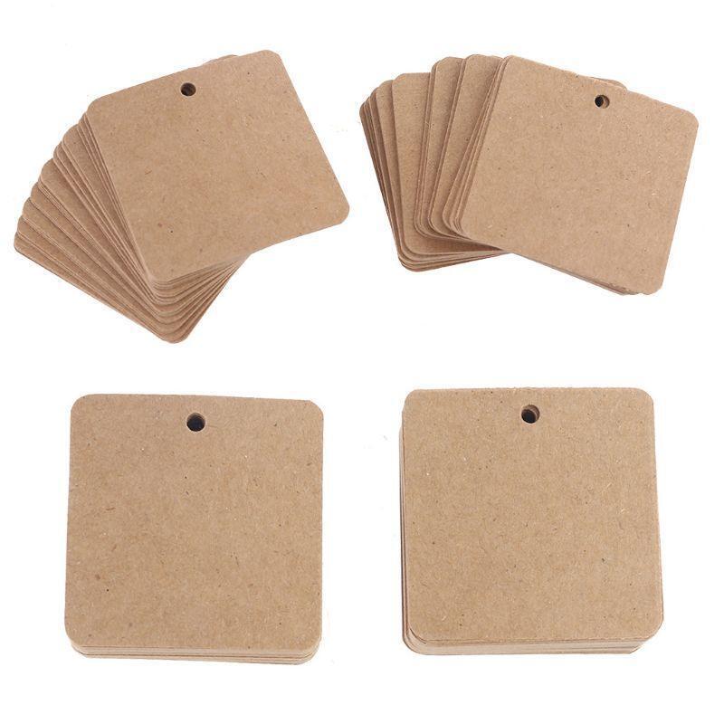 100pcs Blank Square Kraft Paper Gift Hang Tags Wedding Label Price Card Crafts