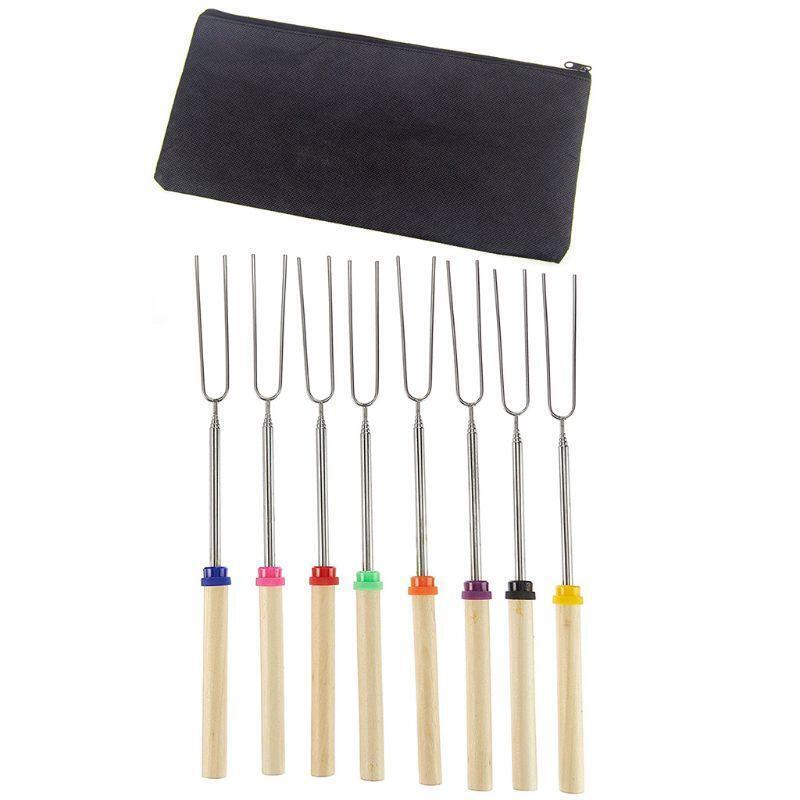 8 Pcs Marshmallow Roasting Sticks with Wooden Handle Extendable Forks Set Smores