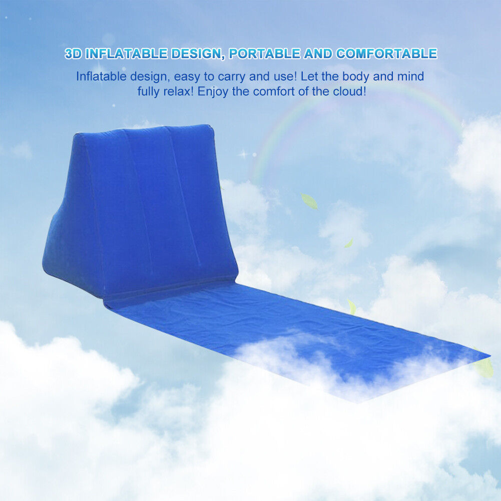Inflatable Beach Mat Camp Lounger Back Pillow Triangle Cushion (Dark Blue)