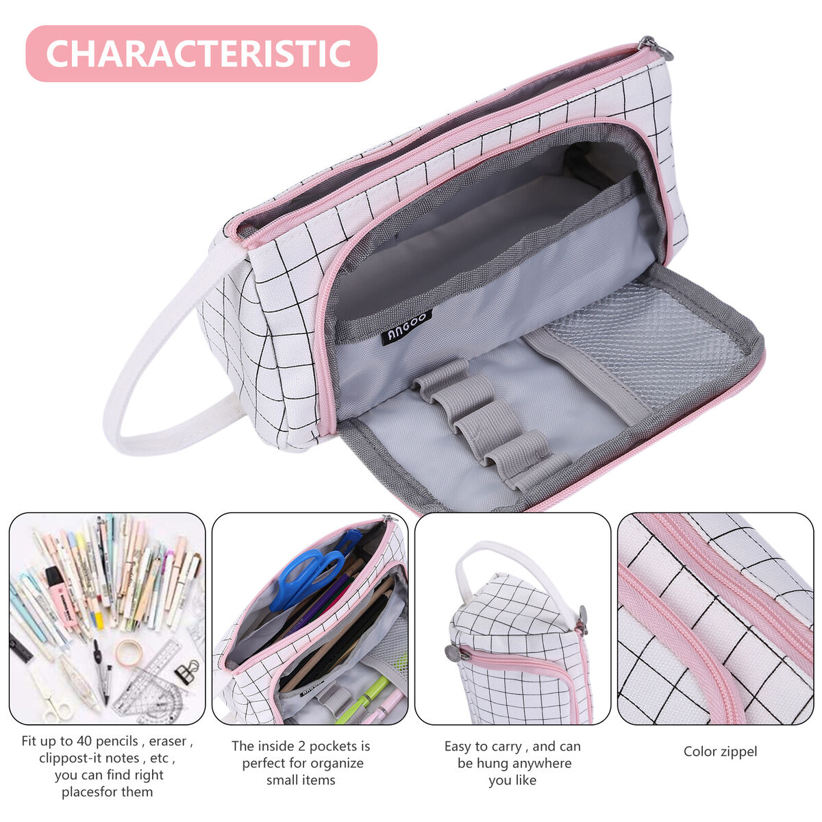 Large Capacity Pouch Holder-Pencil Case Linen Cosmetic Bag with Zipper