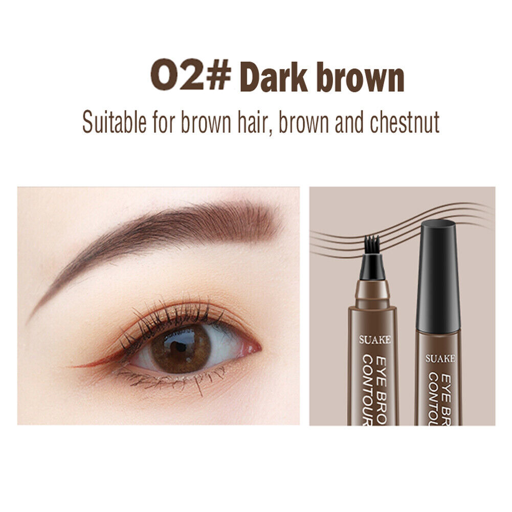 SUAKE Waterproof Eyebrow Pen 4-Fork Tip Eye Brow Pencil Brown (Dark Brown)