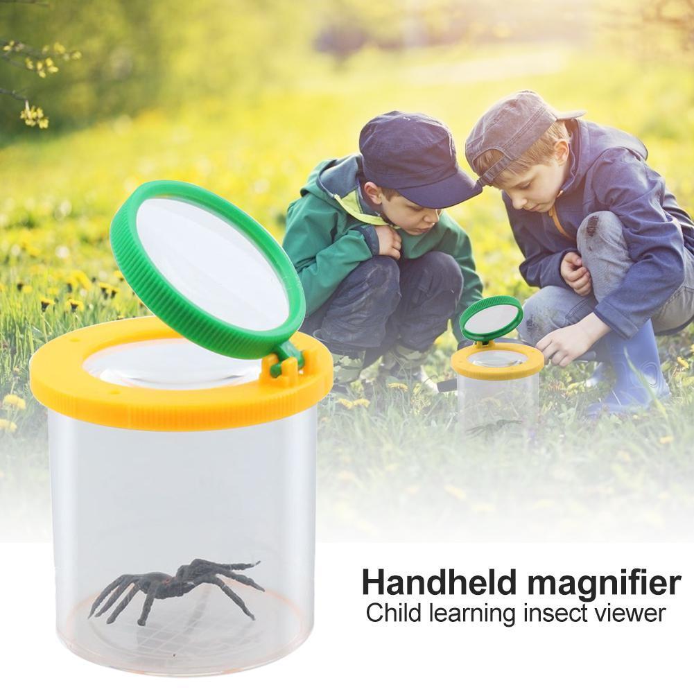 Cylindrical Crawler Spider Insect Box Magnifying Glass Magnifier (Yellow)
