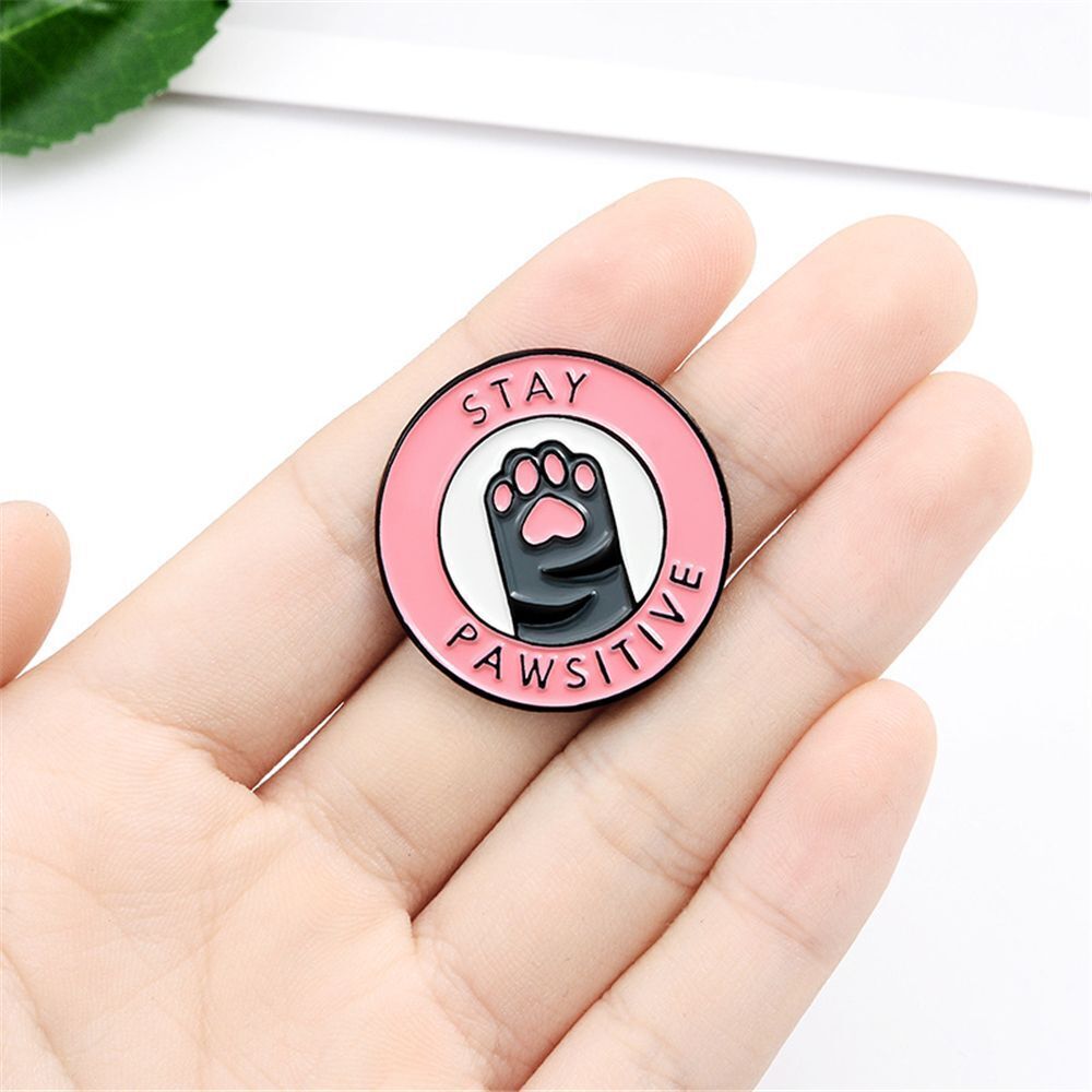Creative Jacket Lapel Cartoon Letters Badges Pins Brooch Stay Pawsitive Cat Paw