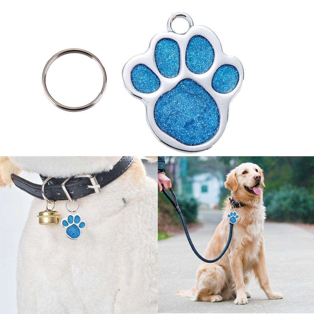 Stainless Steel Glitter Custom Pet Dog Tag Engraved Feet Card(Blue)