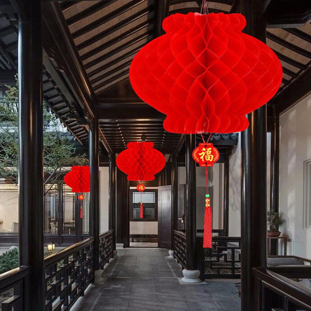 Plastic Chinese Red Paper Lantern Honeycomb New Year Decoration (A)