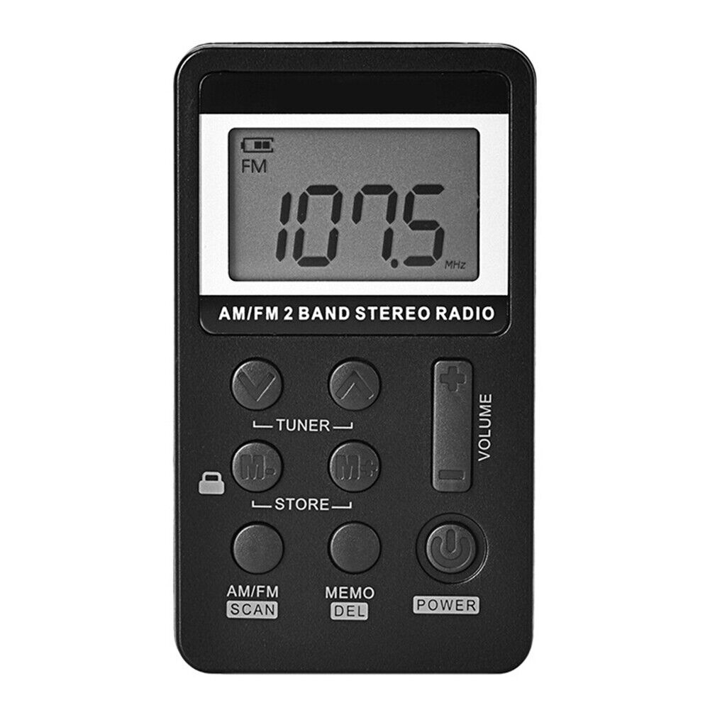 Portable Dual Band AM/FM Pocket Radio Digital Display Mini Radio (Black)