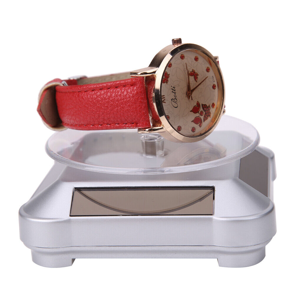 New Solar Showcase 360 Turntable Rotating Jewelry Watch Ring Display Stand