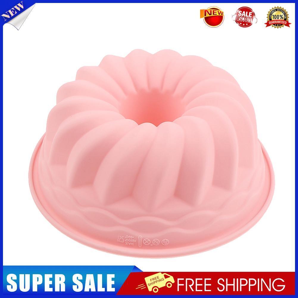 Silicone Cake Molds 6 inch Round Spiral Savoirin Pan Baking Tray (Pink A)