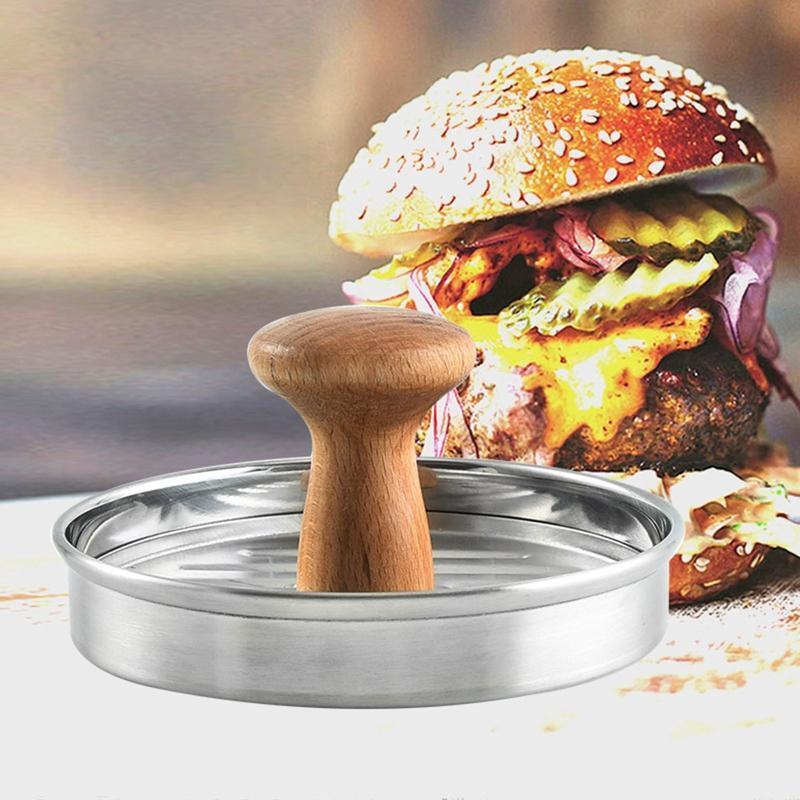 Stuffed Hamberburger Press With Wooden Handle Easy to Use and Clean Cooking Gift