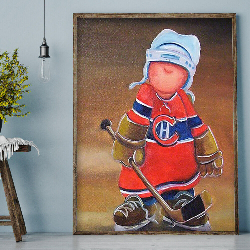 5D DIY Little Hockey Boy Full Round Drill Diamond Painting Kit Craft Art