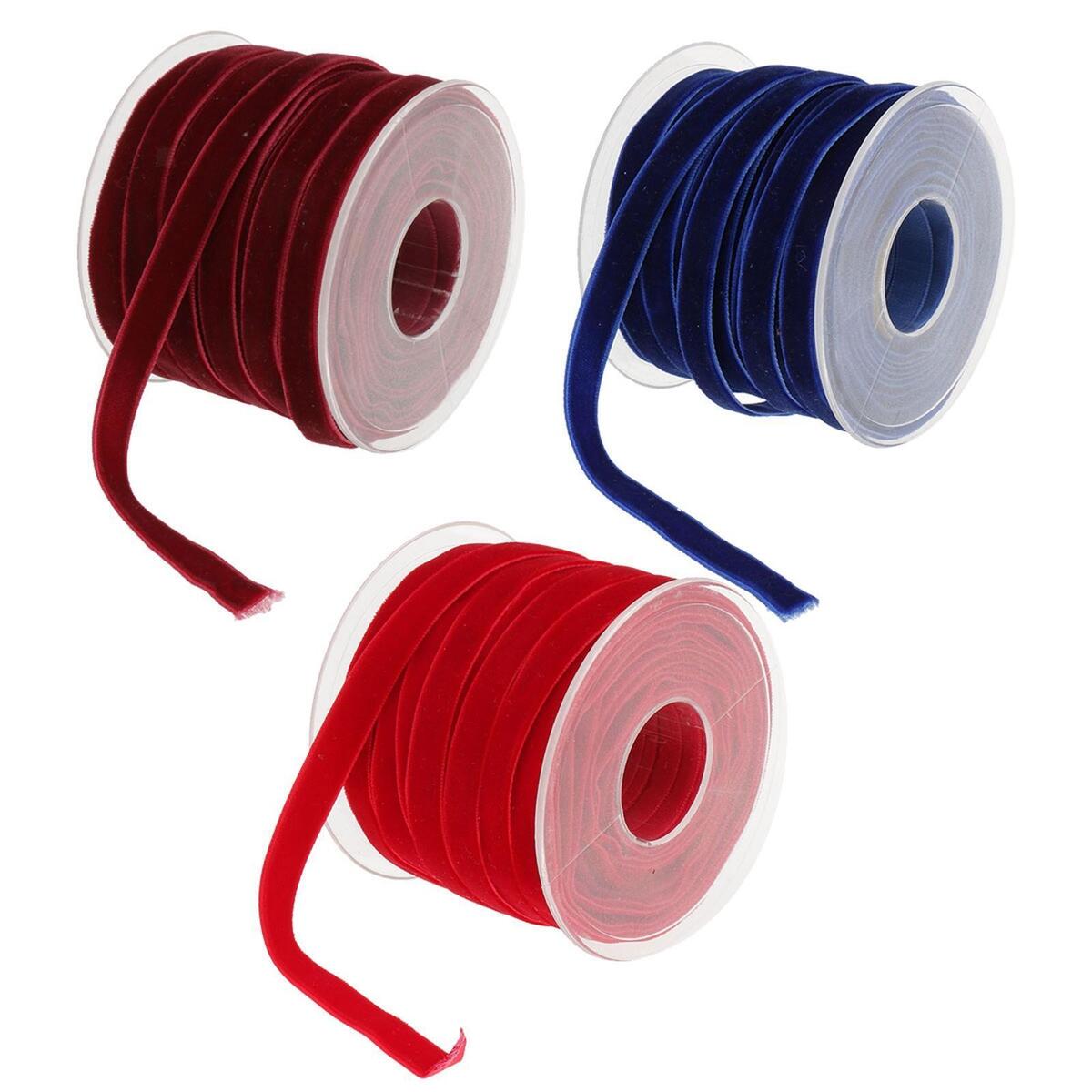 3pcs 20 Yard 10mm Wide Velvet Ribbon Roll for DIY Crafts Tool