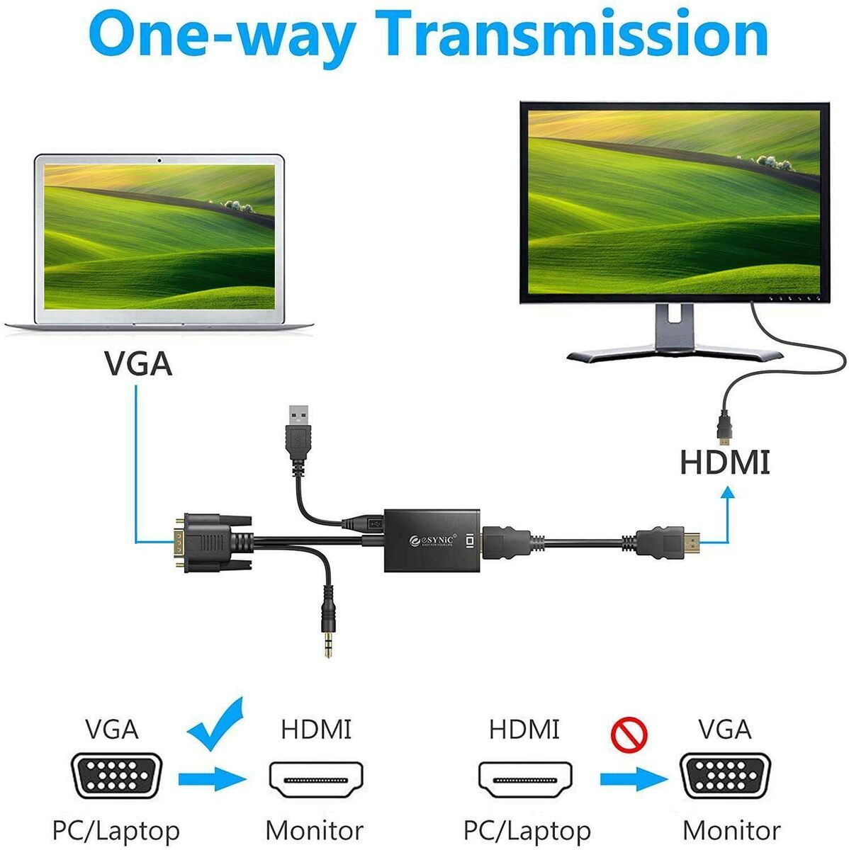 HDTV 1080P Adapter Male to Female Audio Video Cable VGA to HDMI Converter