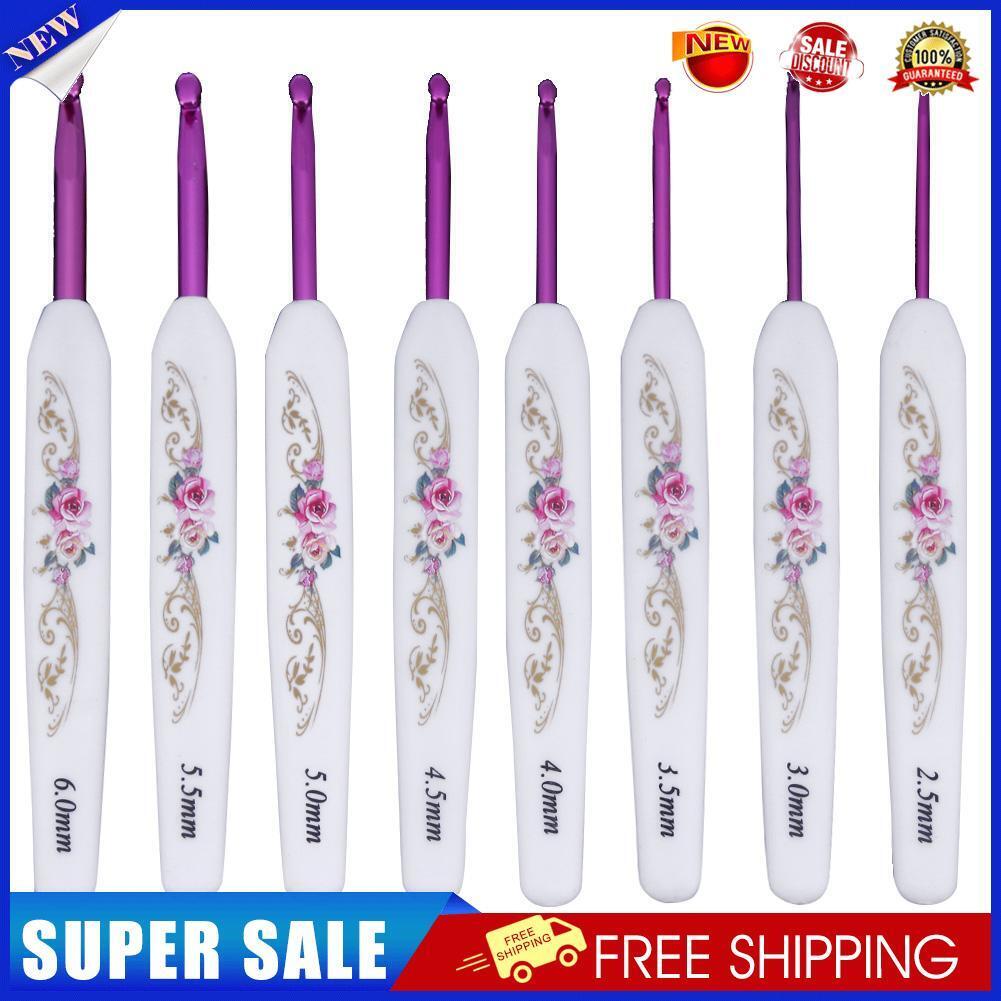 8pcs Plastic Handle Aluminium Crochet Hooks Sweater Knitting Needles Set