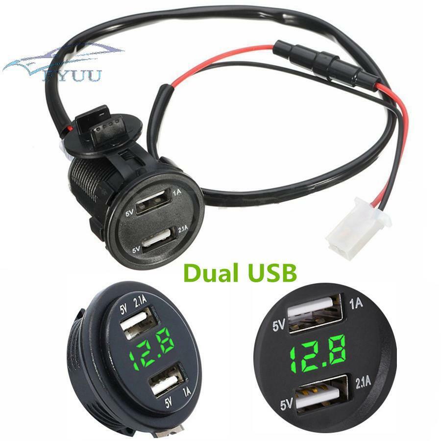 Car Motorcycle Green LED Light Voltage Voltmeter 3.1A Dual USB Charger Socket