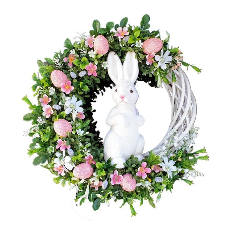 Easter Rabbit Bunny Wreath with Egg Flower Leaf Spring Garland Hanging Ornament