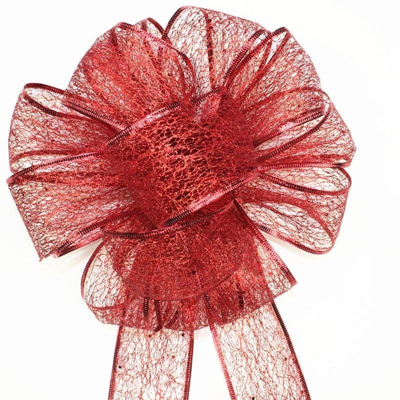 Christmas Tree Topper Red Bow- Red Gift Bow Christmas Tree Bow Topper with Strea