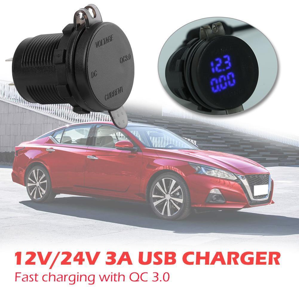 3A QC 3.0 USB Car Charger Power Socket Adapter for Motorcycle Boat (Blue)
