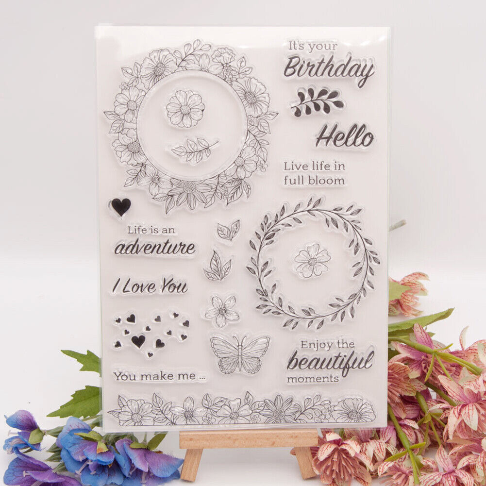 Stamp DIY Silicone Seals Flower Wreath Scrapbooking Card Photo Album Decor