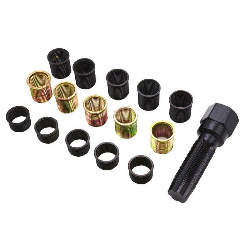 16 Pcs M14x1.25 Spark Plug Rethread Thread Repair Tools Kit Wire Sleeve w/ Case