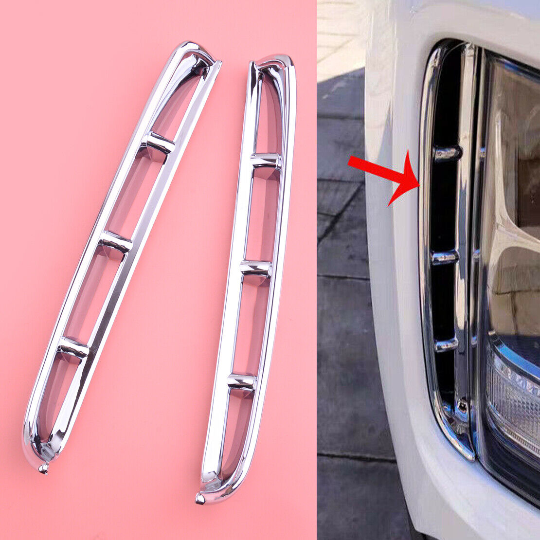 Chrome Headlight Lamp Air Inlet Cover Trim Fit For Hyundai Santa Fe 2019-2020