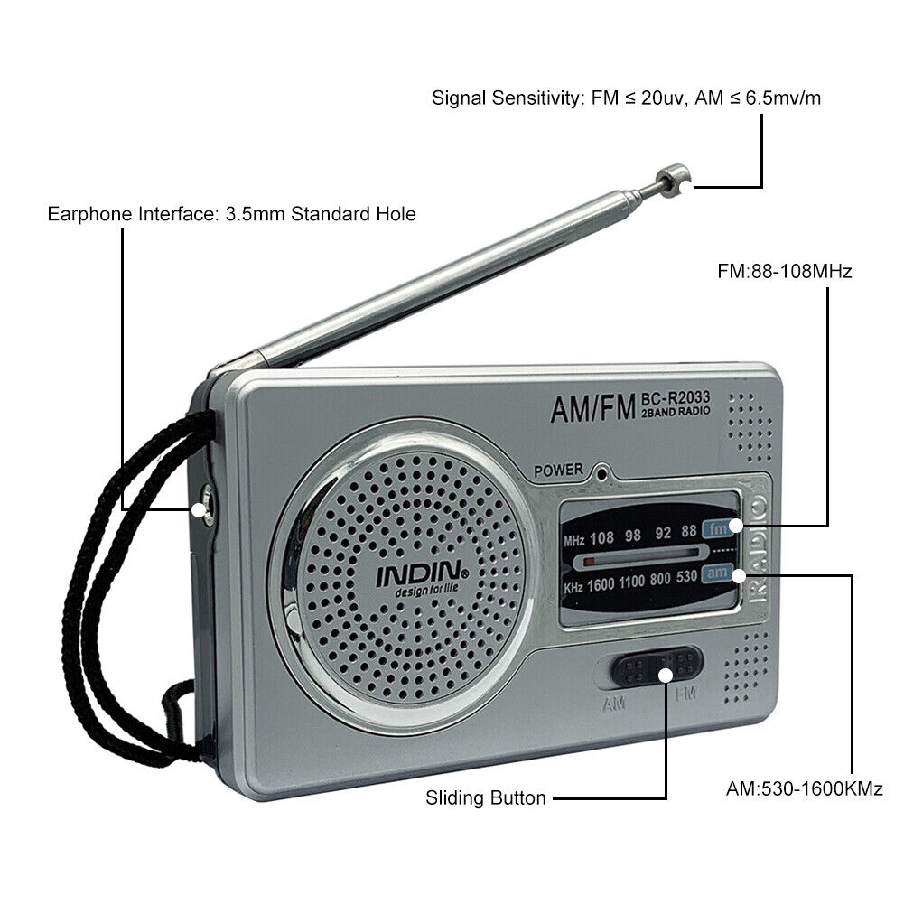 Mini Portable Light Radio Outdoor Emergency AM FM Dual Band with Antenna