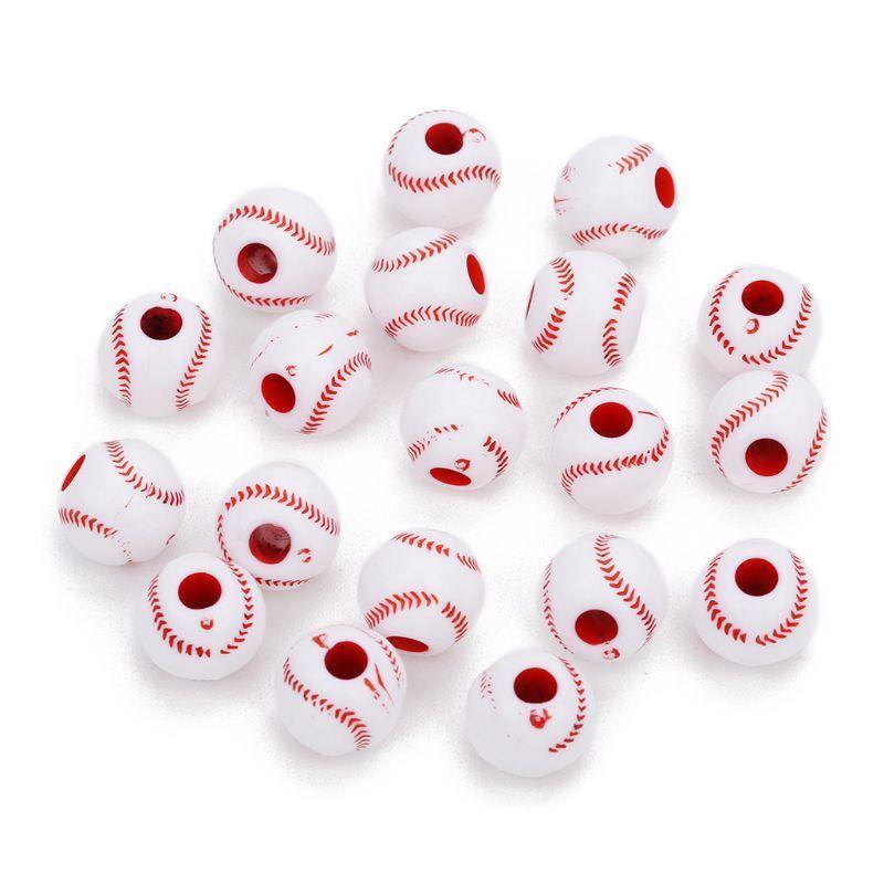 100 Pcs Pony Ball Spacer Beads 12mm Round Acrylic Baseball Beads Pendant for DIY