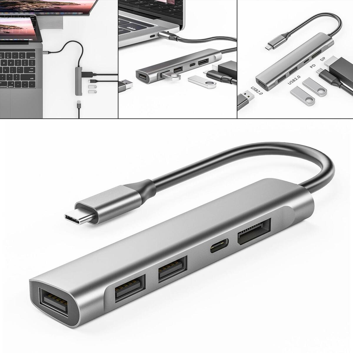 PD 60W USB 2.0  Hub Adapter for Electronic Equipment Laptop