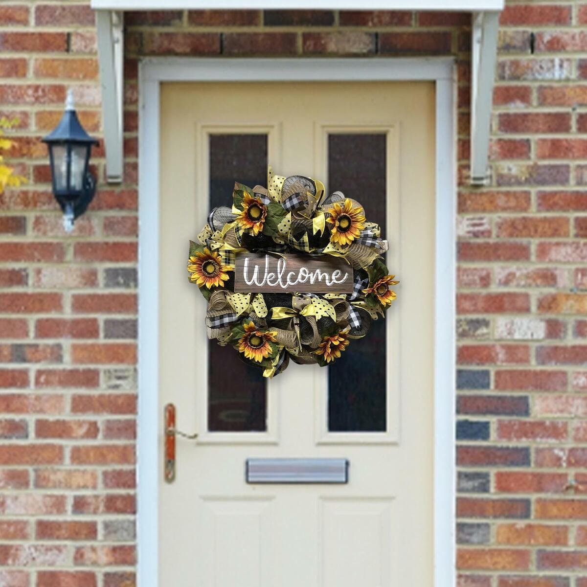 13.78inch Sunflowers Wreath Floral Wreath for Festival Celebration Wedding