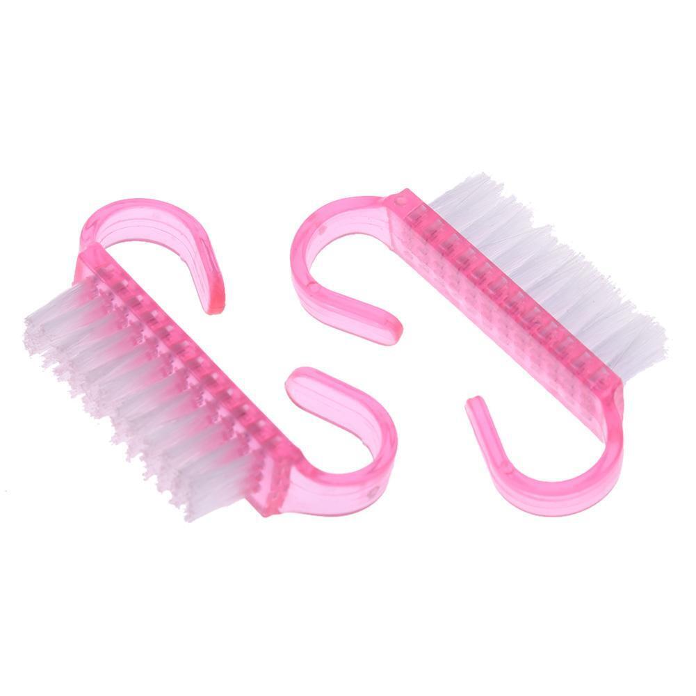 10pcs Nail Cleaning Brushes Pink Plastic Handle Dust Remover Manicure Tools