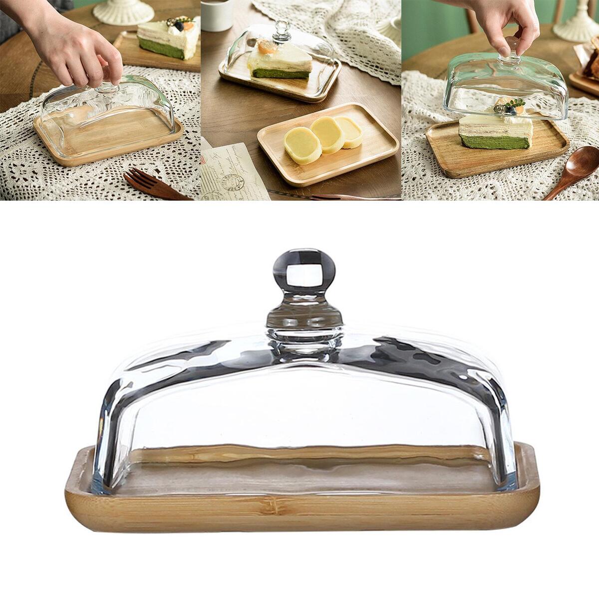 Cake Stand with Glass Cover Cheese Board Platter Wood Serving Tray for Food