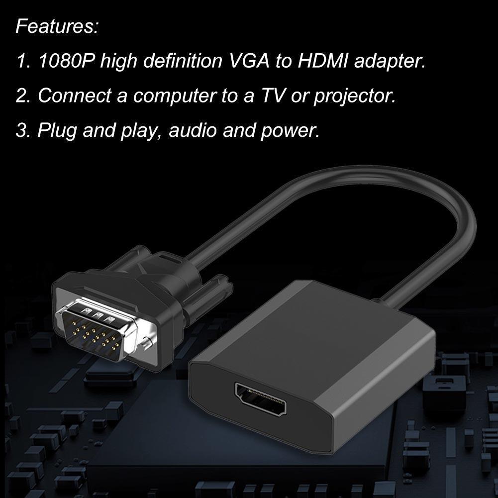 VGA to HDMI-compatible Adapter Cable 1080P Analog to Digital Audio Converte