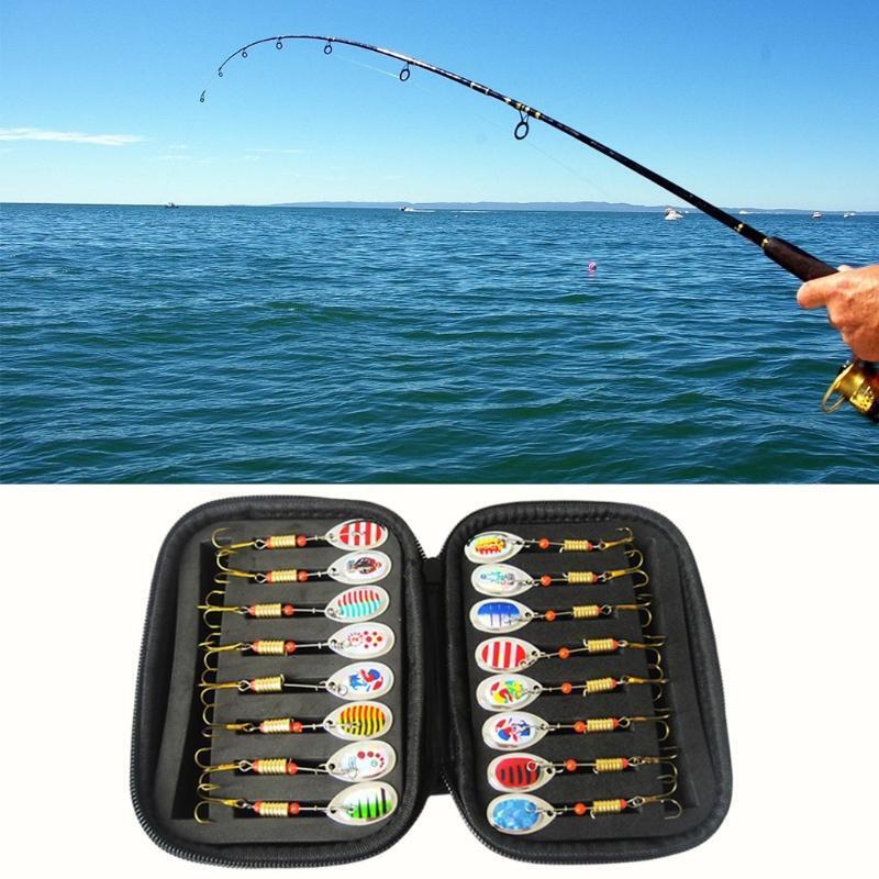 16pcs Fishing Lures Spinners Baits Spoon Set with Tackle Bag Trout Bass Tackle