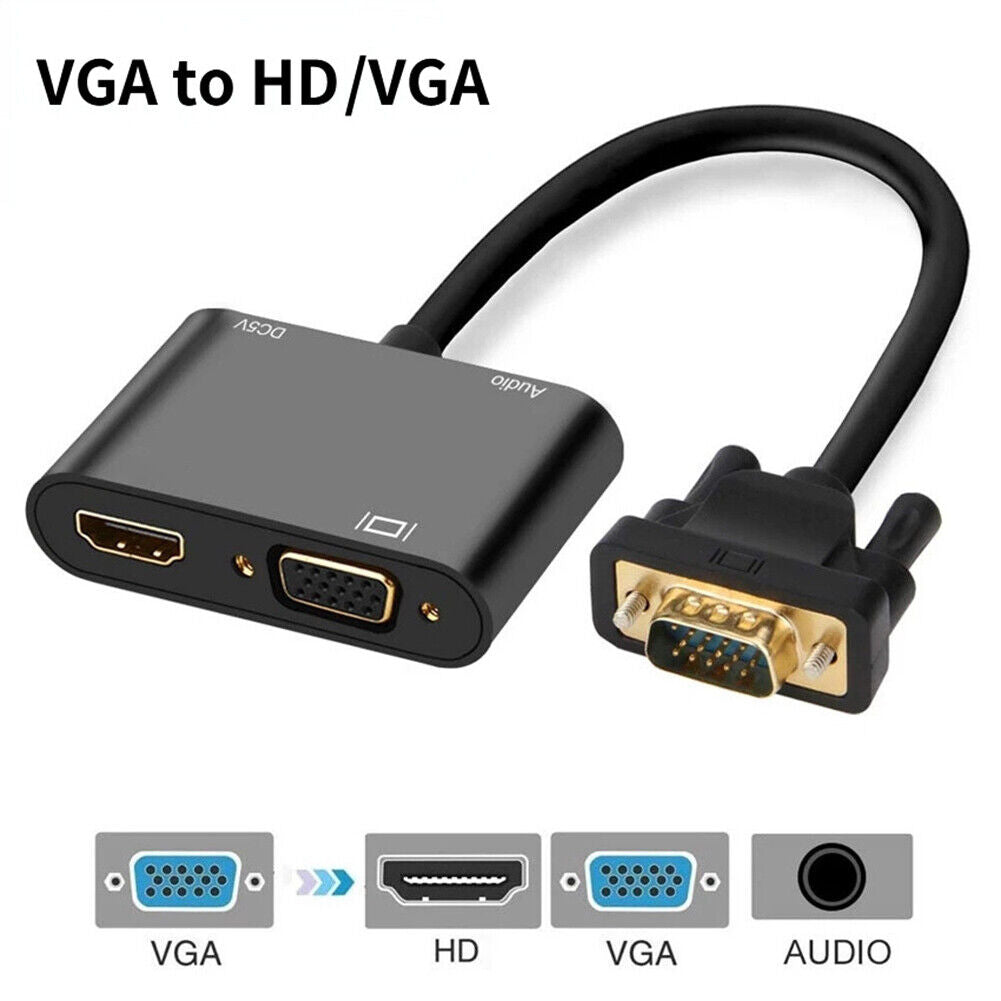 3 in 1 VGA to HDMI-Compatible Adapter+3.5mm Audio Jack+VGA Converter Set