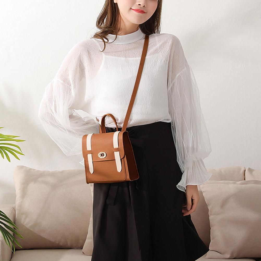 Hit Color Backpacks Shoulder Bags Women Leather Messenger Bag (Light Brown)