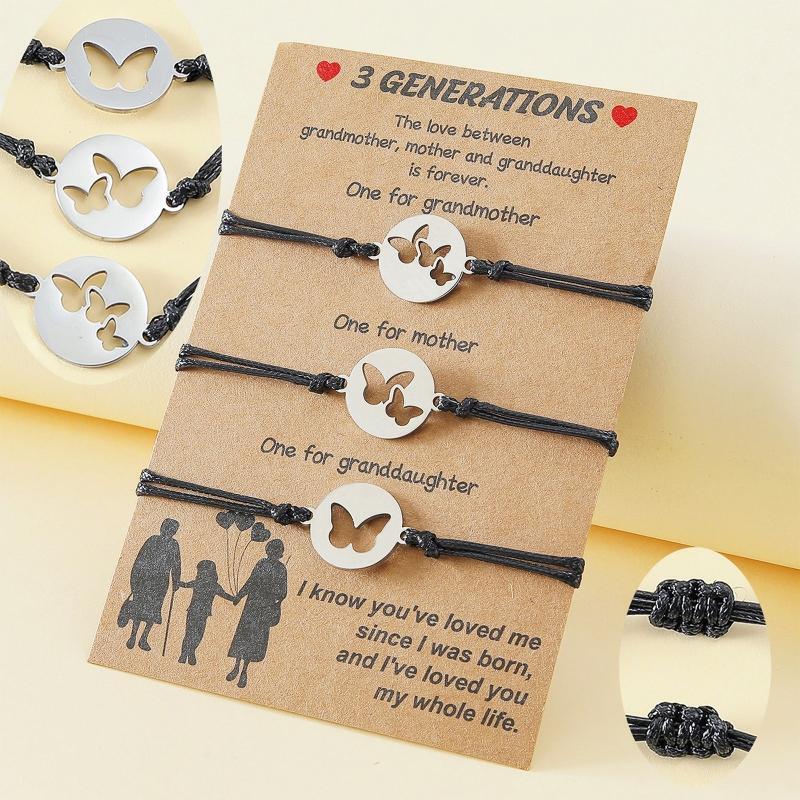 Three-Generation Matching Hand-woven Bracelets for Mother's Day Mom Daughter