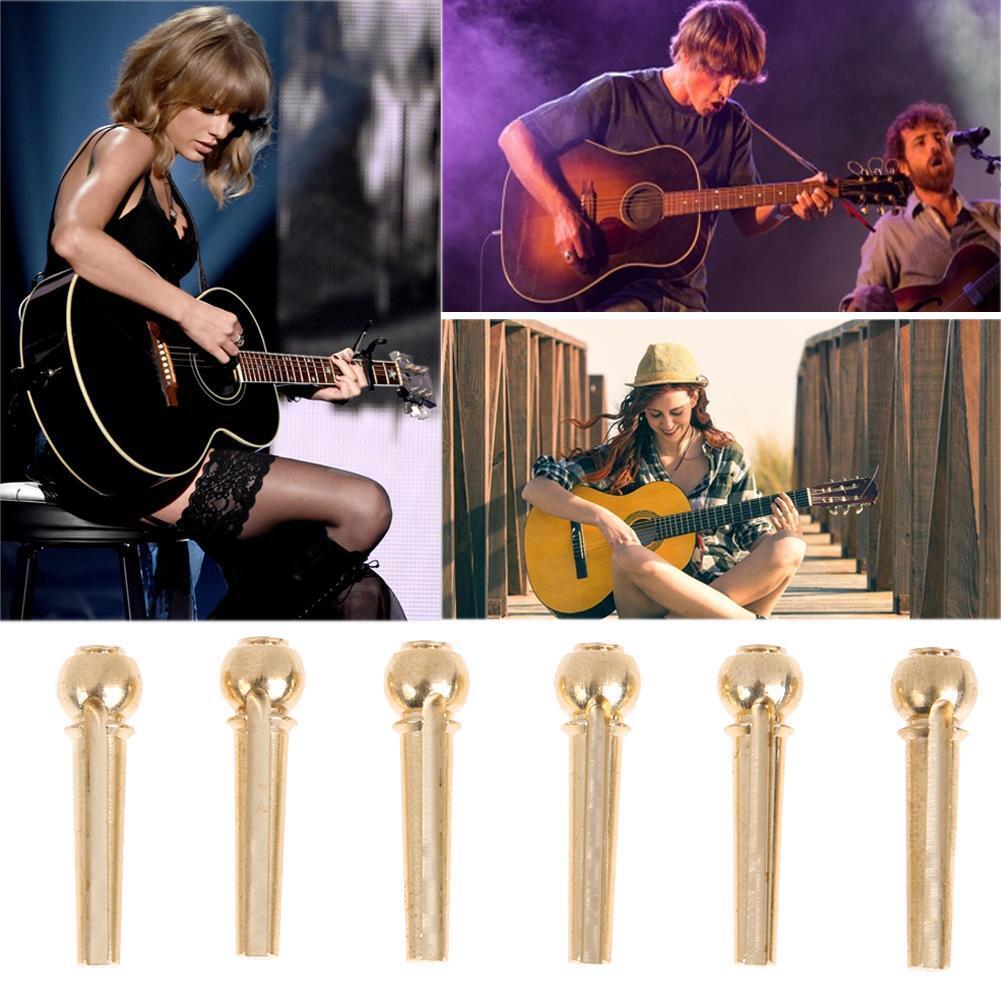 6pcs Guitar Fittings Solid String Pegs Guitar Bridge Pins Pure Copper