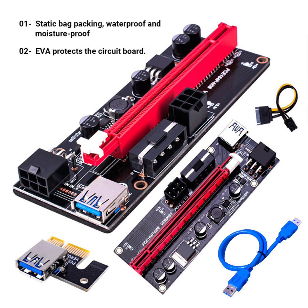 PCI-E Riser Card PCI Express 1X to 16X Extender Adapter 4Pin 6Pin Power