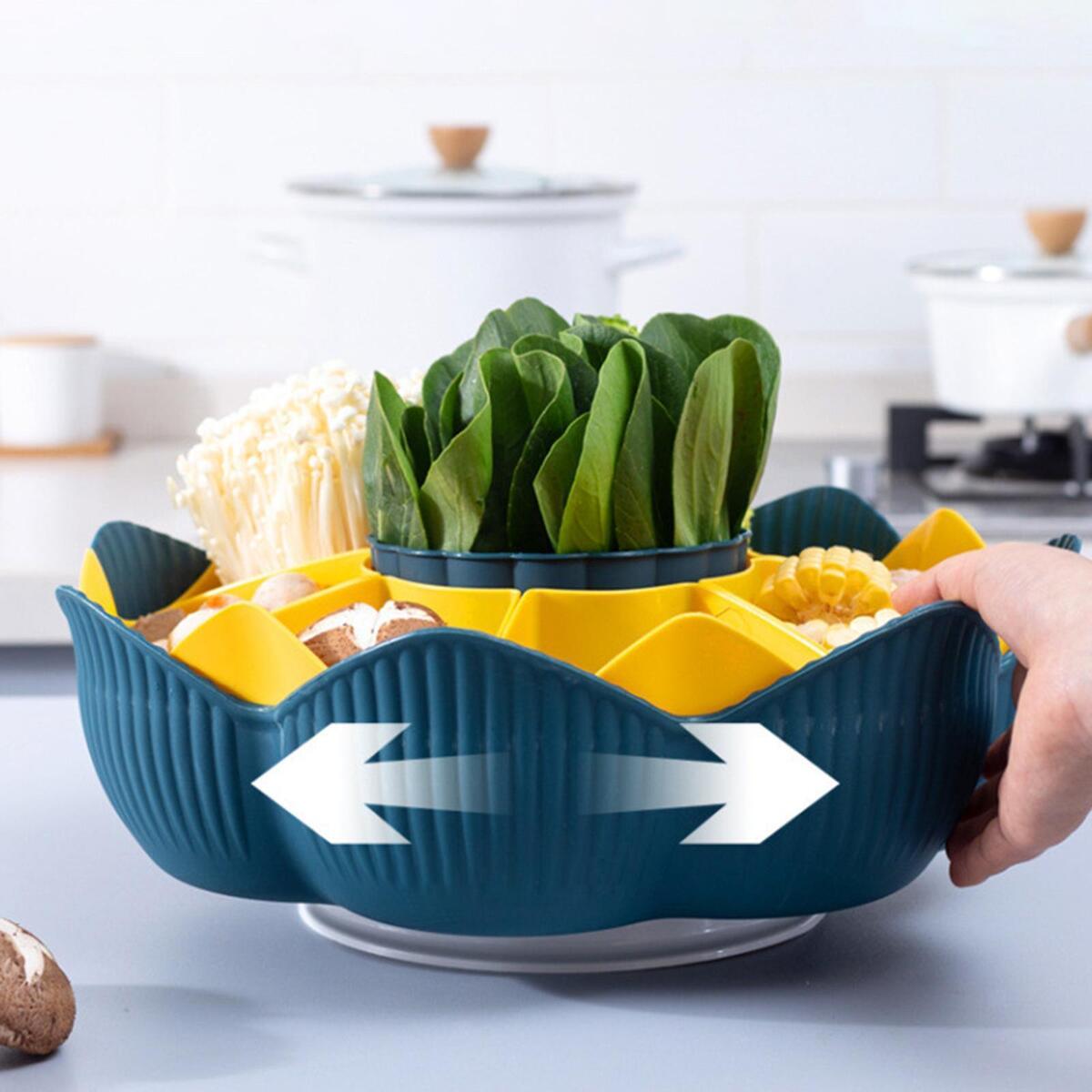 Rotable Hot Pot Vegetable Tray with Colander Convenient to Take Dishes