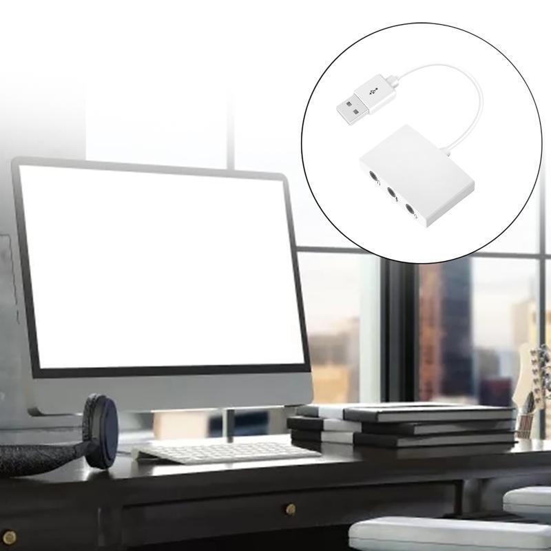 7.1 Live Sound Card USB to 3x3.5mm Jack Female Microphone Headsets Audio Adapter