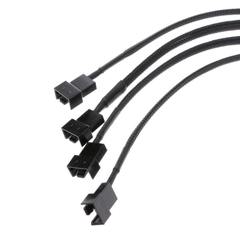 4-Pin Molex Male To 4x 3-Pin/4-Pin PWM Male Sleeved Fan Extension Adapter Cable