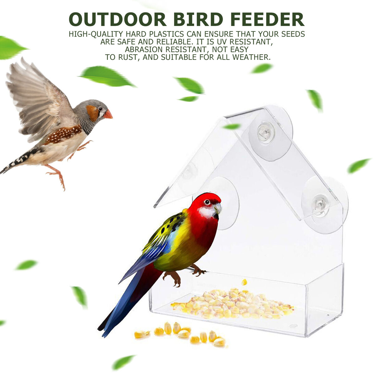 Plastic Window Bird Feeder, Transparent, Suction Cup, House Shape Birdhouse